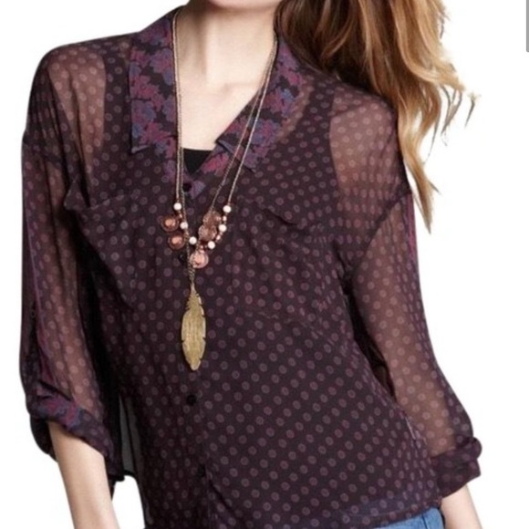 Free People Tops - Free People Sheer Boho Button Down Blouse Size Medium